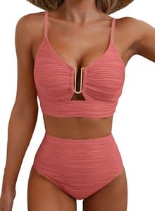 Herseas Women's 2 Piece Swim Suits Adjustable Spaghetti Straps High Waisted Bikini 2026 Summer Cutout Bathing Suit Cute Beach Vacation Clothes for Teens Dusty Pink X-Large