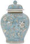 Galt International Light Blue and White Flower Chinoiserie Jar 12" w/Lid - Ginger Jar, Tea Storage, Decorative, Home Décor Jar