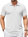 COOFANDY Men's Casual Polo Shirts Short Sleeve Textured Polo Shirts Slim Fit Pullover Golf T-Shirt Summer Collared Shirts White