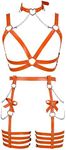 BANSSGOTH Womens Harness Leather Body Chain Bowknot Lingerie Garter Belts Set Hollow Out Christmas Dance Fashion Clothing, Orange, One Size