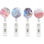 4 Pack Marble Badge Alligator Clip Retractable Reel Id Name Card Holder for Nurse Doctor Office Worker Student Badge Clip Decorative Holders Carabiner Cute Badge Holder for Nursing Worker Pink Blue