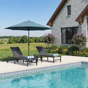 PURPLE LEAF Tanning Chair with Face Hole Pillow and Wheels Headrest Aluminum Patio Chaise Lounge Chairs Adjustable 5-Position Lay Flat Outdoor Sunbathing Lounge Chair for Beach Pool Navy Blue