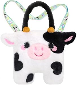 CatchCute Cow Plush Bag Crossbody Bag for Kids, Plush Handbag Tote Bag with Adjustable Strap,Soft Plush Cow Stuffed Purse with Zipper,Coin Pouch Accessories for Toddlers Kids