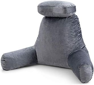CASART Bed Rest Pillow, Reading Pillow with Support Arms, Pocket & Portable Handle, Shredded Memory Foam Lumbar Support Cushion for Reading Watching TV Gaming (Grey)