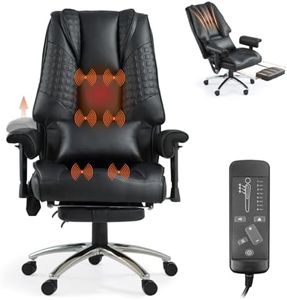 Mvpipi Vibrate Massage & Heating Office Chair with Foot Rest, Executive Office Chair with Reclining Backrest, Adjustable Arms & Lumbar Support, High Back Leather Desk Chairs for Home Office, Black