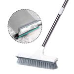 Floor Scrub Brush with Long Handle, 2 in 1 Scrape and Brush Stiff Bristle Shower Cleaning Brush Adjustable Long Reach Scrubber Brush for Cleaning Tile, Kitchen, Bathroom, Patio, Wall and Deck