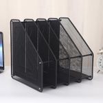 Mesh Desktop File Folder Organiser, 4-Compartment Desk Organiser for Document Folders, Vertical Filing Cabinet for Letter Mail Folder, Black Book magazine Holder