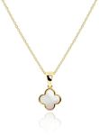 MUSEQVE Four Leaf Clover Necklace for Women • Dainty Mother of Pearl White Black Onyx Pink Blue Mint Green Lucky Clover Pendant • 14K Gold Plated Jewelry Gifts [CVRN], 17 inch with 2inch extender, 14K