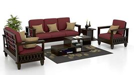 Royal Interiors Woodex Sofa Set 3+2+1 (Wooden Finish, Maroon)
