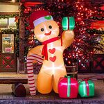 Peyton 8FT Inflatable Gingerbread Man with Candy Cane and Three Gift Boxes,LED Lighted Christmas Decoration Indoor and Outdoor.