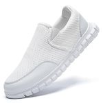 HIIGYL Mens Trainers Slip-On Shoes Casual Loafers for Men Breathable Running Sneakers Lightweight Gym Tennis Walking Shoes White 8