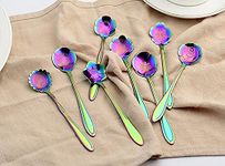 Litvibes Stainless Steel Creative Tableware Flower Dessert Spoon,Sugar Spoon,Mixing Spoon,Tea Spoon,Stirring Spoon,Cake & Ice Cream Spoon,Stir Bar Rainbow Spoons -Set Of 6 (Random) - 13 Cm