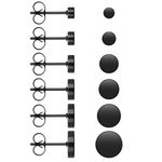 Yolev 6 Pairs Dot Stud Earrings Black Round Flat Top Stud Earrings Set Unisex Stainless Steel Ear Studs for Women Men Girls (3 mm-8 mm)