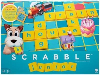 Mattel Games Scrabble Junior Kids Crossword Game with 2-Games-in-1, 2-Sided Game Board for 2 to 4 Players Ages 6 to 10 Years Old