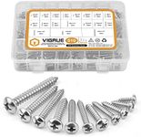 VIGRUE 510Pcs Stainless Steel Wood Screws Assortment Kit, 4#6#8#10#12 Phillips Pan Head Sheet Metal Screws Self Tapping Screws Set,Length 3/8" to 1-1/2"