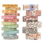 HASTHIP® 18 Rolls Cute Pets Washi Tape Set Gold Embellishment Decorative Masking Tapes for Arts, DIY Crafts, Bullet Journals, Planners, Scrapbook, Wrapping,Travel