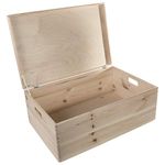 Extra Large Wooden Hinged Lid Storage Chest Box | 59 x 39 x 24 cm | Toy Trunk Handle Holes | Unpainted & Unfinished Plain Decorative Pine for Craft DIY