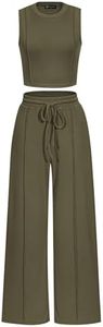 PRETTYGARDEN Women's Summer 2 Piece Loungewear Set Cropped Tank Top Wide Leg Sweatpants Tracksuit Casual Outfits (Army Green,XX-Large)