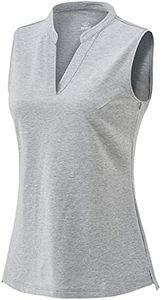 JINSHI Women’s Sleeveless Golf Shirts V Neck Sports Polo Shirts Athletic Workout Tops Shirts, Grey, Large