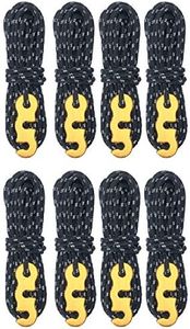 Azarxis Reflective Cord Pack, Tent Guyline Rope High-Strength Lightweight 13ft per piece with Aluminum Cord Adjuster for Tying Down Tarps, Camping Tent, Outdoor Packaging (Black - 8 Pack - Φ3mm)
