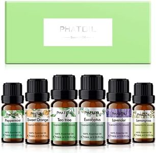 PHATOIL Essential Oils Set 6 x 10ml, Lavender, Tea Tree, Eucalyptus, Lemongrass, Orange, Peppermint, Massage, Diffuser, Humidifier, Aromatherapy