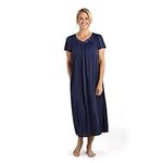 Miss Elaine Nightgown - Women's Long Tricot Nightgown, Short Flutter Sleeves, Comfortable Lightweight Fabric, Sleepwear, Navy, Small