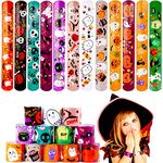 LOKIPA 24 pieces Halloween Slap Bracelets Band Wristband for Kids Snap Band Bracelets for Halloween Party Favors Bag Fillers