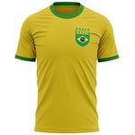 Mens Retro Brazil Badge T Shirt Football Brasil Futbol Soccer Supporter Tee, L, Yellow/Green