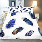 Meiju Feather Bedding Sets, 3D Quilt Duvet Cover + 2 Pillowcases 3 Pieces Microfiber Polyester Ultra Soft Hypoallergenic Breathable for Single Double Super King Size (Royal Blue,135x200cm)