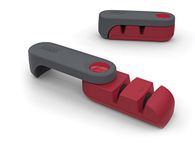 Joseph Joseph Compact 2-Stage Stainless Steel Knife Sharpener and Honer Rota, Red