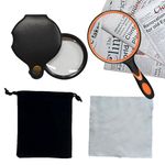 4 Pcs Magnifying Glass Set, 10X Handheld Reading Magnifier with Folding Magnifying Glass, Velvet Pouch, Glasses Cloth, Magnifying Lens for Reading Books Inspection Insects Hobbies Crafts(Orange)