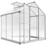 Outsunny 6' x 6' x 6.4' Polycarbonate Greenhouse, Aluminum Walk-in Green House Kit Garden, Plants Grow with Rain Gutter and Roof Vent, Silver