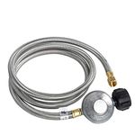 GasSaf 6 Feet Propane Regulator and Hose Universal Grill Regulator with Stainless Steel Braided Hose for QCC1 Low Pressur LP Gas Grill, Heater and Fire Pit Table,3/8" Female Flare Nut