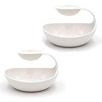 Emall Life Set of 2 Snack and Dip Bowls, Re-usable, 2 Tier Salad Chips Fruits Appetizers Serving Platters Tray Dishes for Family Dinner/Party/Entertaining Buffet (White)