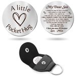 Pocket Hug Token Long Distance Relationship Keepsake Stainless Steel Double Sided Inspirational Gift with PU Leather Keychain (Dear Son Gift)