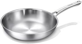 12 inch Tri-Ply Stainless Steel Pan,PFOA&PTFE Free Skillets,Chef's Pans,Dishwasher and Oven Safe Cookware, Works on Induction,Ceramic and Gas Cooktops