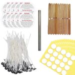 R Wellness Candle Making Kit – 50 Cotton Wicks (4 Inch), 50 Wick Stickers, 10 Wooden Wick Holders & 10 Warning Stickers | DIY Candle Making Supplies Set