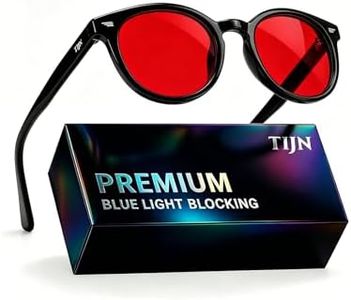 TIJN Red Lens Blue Green Light Blocking Glasses for Women Men, Retro Round Frame Computer Gaming Sleep Glasses, Lightweight