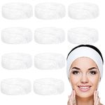 Belle Vous 10 Pack White Spa Facial Headbands - Makeup Wrap Headband - Adjustable Face and Shower Terry Cloth - Towel to Protect Hair and Head for Washing, Baths and Sport