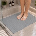 HOMEZE Anti-Slip Bathroom Floor Mat for Elderly & Kids – Elevate Your Bathing Experience – 82 × 42 cm Anti-Skid Safety Shower Mat with Heavy-Duty Suction Grips, Checker Texture & Drain Holes – Grey