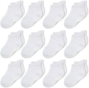 CozyWay Calzini Antiscivolo Stile Caviglia con Antiscivolo, Confezione da 12 per Neonati e Bambine, Bianco Tinta Unita, 1-3 Anni