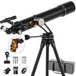 Telescope 90mm Aperture 700mm - Vertisteel AZ Mounting Base, High Precision Adjustment (28x-210x), Ideal for Astronomers and Adults & Kids, Travel Telescope with Wireless Remote, Phone Adapter (Black)