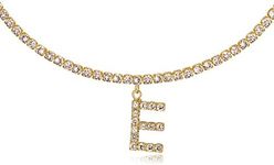 Bling Iced CZ Diamond Tennis Chain Initial Choker Necklace for Women,14k Gold Plated Letter Alphabet Necklaces for Women, Metal, Cubic Zirconia