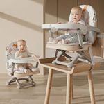 R for Rabbit Candy Pop Baby Booster Chair, 2 in 1 Kids Feeding Chair with 4 Level Height Adjustment, 3 Point Safety Belt and Removable Dining Tray for Age 6 Months to 3 Years Infants (Beige)