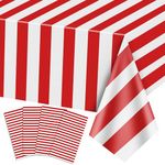 4 Pieces Carnival Table Cloths, Red and White Stripe Tablecloths, Red Plastic Table Cover, Circus Theme Party Decorations for Carnival, Movie Night, Kid's Birthday, Picnic, 130 x 220cm