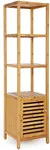 SONGMICS Bamboo Bathroom Storage Floor Cabinet, 4 Tiers Multifunctional Floor Shelving Unit, Free Standing Tower Corner Rack, Natural UBCB50Y