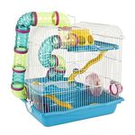 Sage Square Large Size Portable Cage for Hamster/Dwarf/Gerbil/Mice - with Spare 2 Floors, Tunnel, Exercise Wheel, Water Bottle, Hide House and Food Tray with All Accessories Included (Pink)
