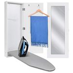 Ivation Wall-Mounted Ironing Board Cabinet with Mirror, Foldable Ironing Storage Station for Home, Apartment, Easy-Release Lever, Garment Hooks, White