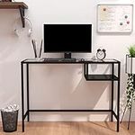 Desk with Wide Work Surface, Computer Desk, Black, 100 x 36 x 74 cm, Glass Conference Tables, PC Table, Office Table, Dining Table for Home and Office