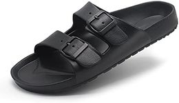 BEMGNAR Men’s Lightweight Comfort Slides Double Buckle Slip-on Adjustable EVA Orthopedic Flat Sandals, Black, 12